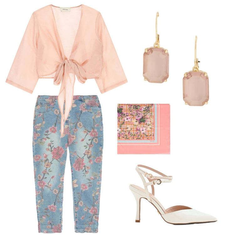 Outfit donna - Life Is a Flower. Stile Bon Ton per Serata fuori. Abbinamento con décolleté, jeans, orecchini, foulard, bluse.