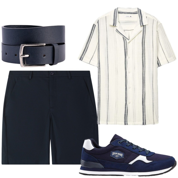 Outfit uomo - Serate estive senza impegni. Stile Trendy per Serata speciale. Abbinamento con sneakers, pantaloni corti, camicie a manica corta, cinture.