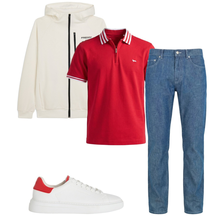Outfit uomo - Total look #2407419. Stile Casual per Tutti i giorni. Abbinamento con jeans, sneakers, polo, felpe con cappuccio.