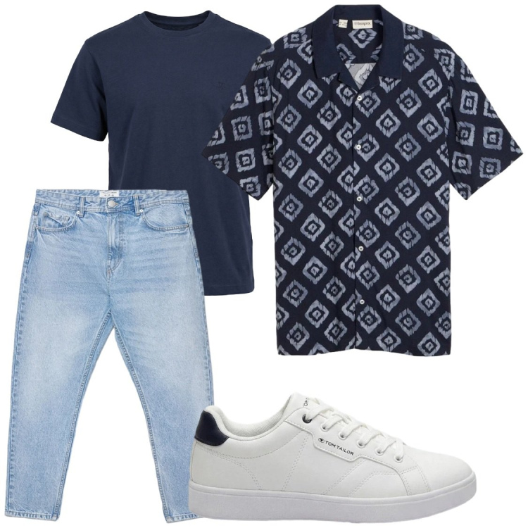 Outfit uomo - Terranova. Stile Trendy per Tutti i giorni. Abbinamento con sneakers, camicie a manica corta, jeans, t-shirt.