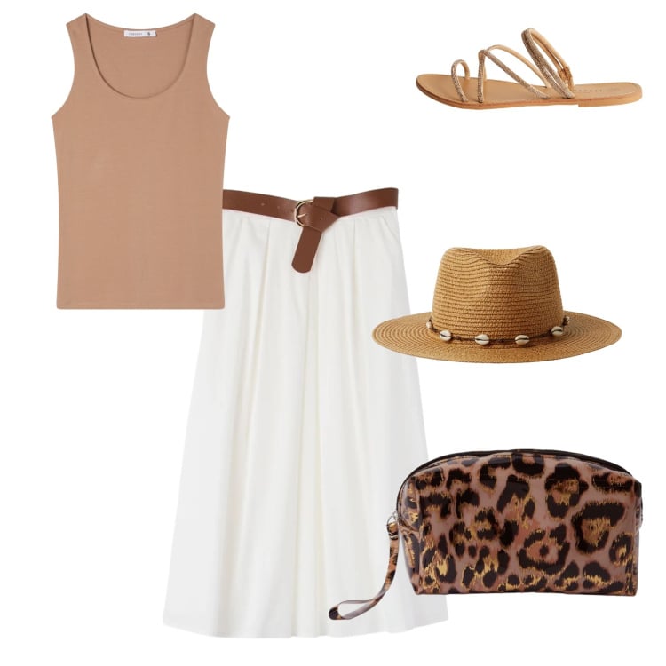 Outfit donna - Gonna Terranova bianca. Stile Boho per Mare. look ideale per Tall. Abbinamento con gonne longuette, top, sandali, pochette, cappelli.