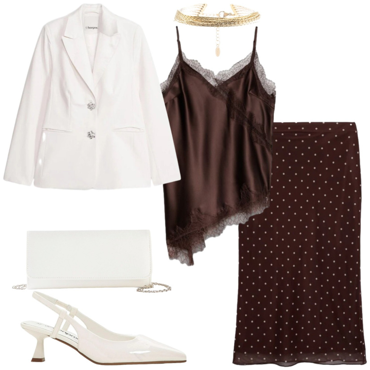 Outfit donna - Total look #2407434. Stile Bon Ton per Cerimonia. Abbinamento con pochette, décolleté, blazer, gonne lunghe, canottiere, braccialetti.