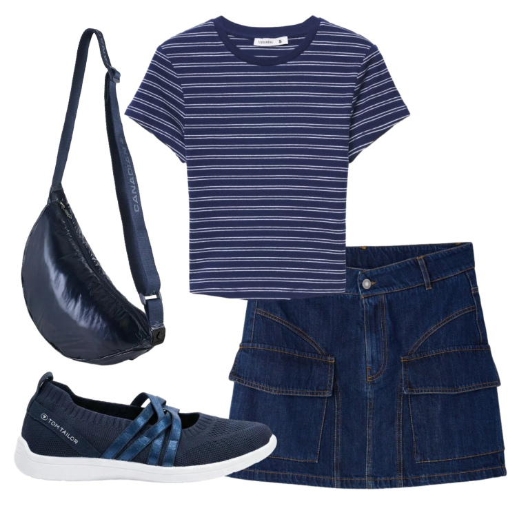 Outfit donna - Total look #2407467. Stile Casual per Tutti i giorni. Abbinamento con sneakers, t-shirt, minigonne, borse a tracolla.