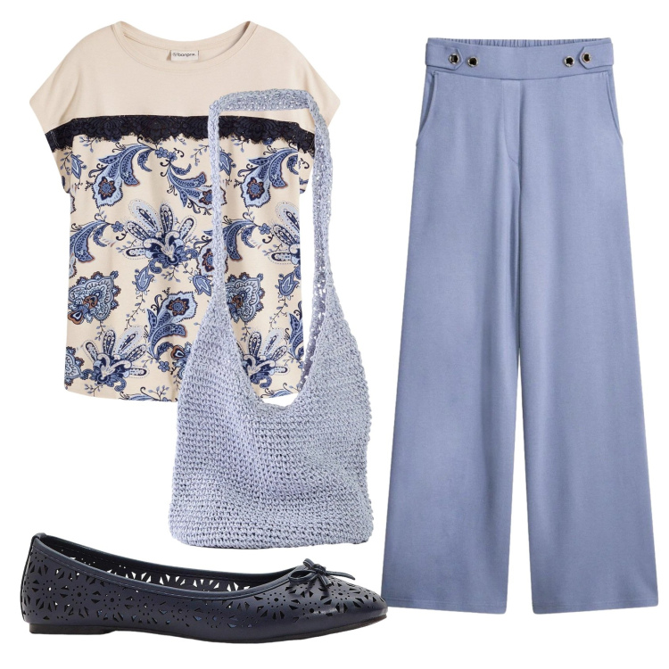 Outfit donna - Total look #2407477. Stile Basic per Tutti i giorni. Abbinamento con t-shirt, ballerine, shopping bag, pantaloni.