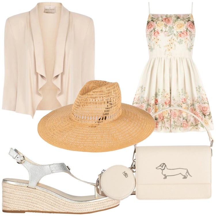Outfit donna - Brunch domenicale. Stile Bon Ton per Tutti i giorni. Abbinamento con espadrillas, cappelli, vestiti corti, blazer, borse a tracolla.