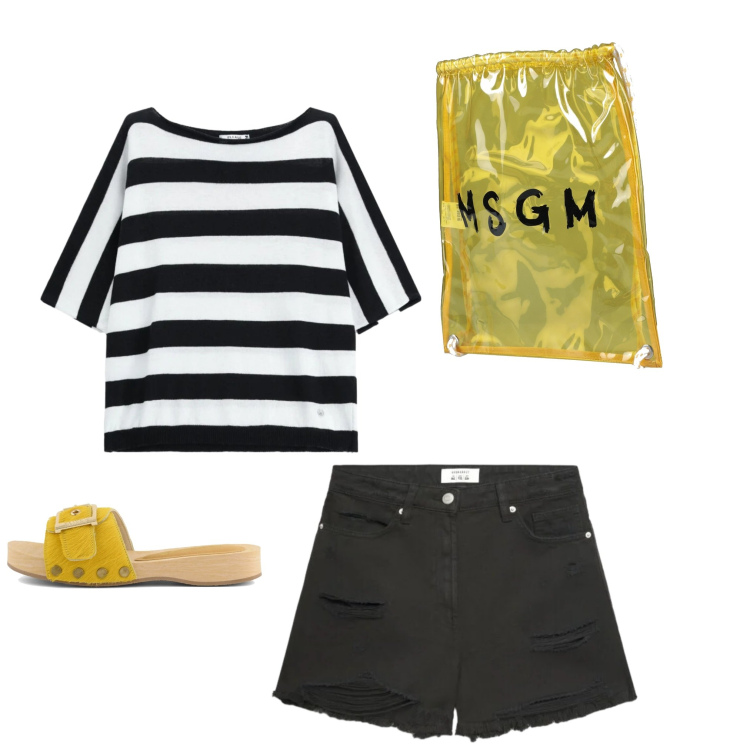 Outfit donna - Tempo libero. Stile Basic per Tutti i giorni. Abbinamento con zaini, shorts, top, ciabatte.