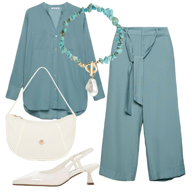 Outfit donna - Total look #2407538. Stile Basic per Ufficio. Abbinamento con décolleté, camicie, pantaloni a palazzo, braccialetti, borse a mano.