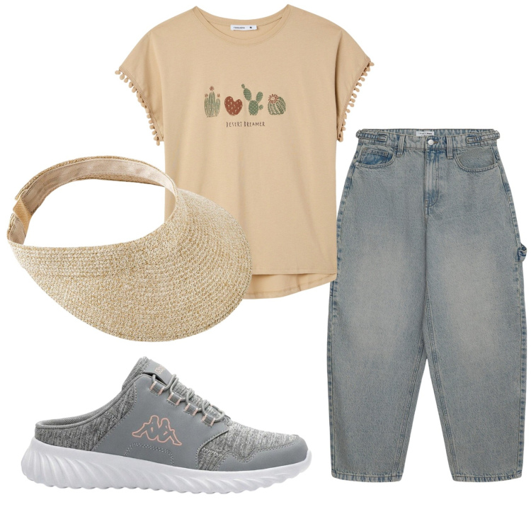 Outfit donna - Total look #2407556. Stile Casual per Tutti i giorni. Abbinamento con cappelli con visiera, sneakers, jeans, t-shirt.