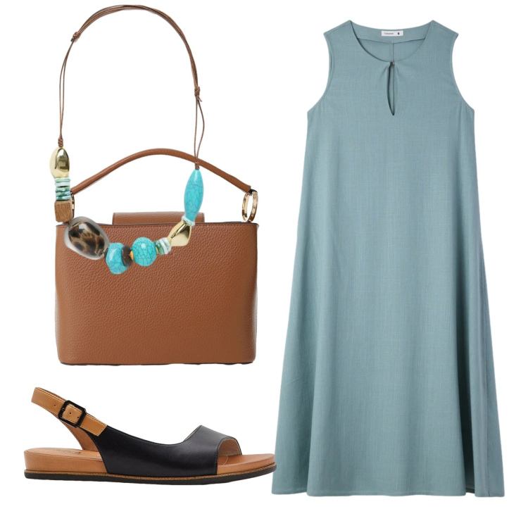Outfit donna - Total look #2407563. Stile Basic per Ufficio. Abbinamento con sandali, vestiti lunghi, borse a secchiello, collane.
