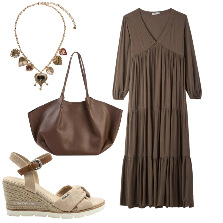Outfit donna - Total look #2407564. Stile Basic per Tutti i giorni. Abbinamento con sandali col tacco, shopping bag, vestiti lunghi, collane.