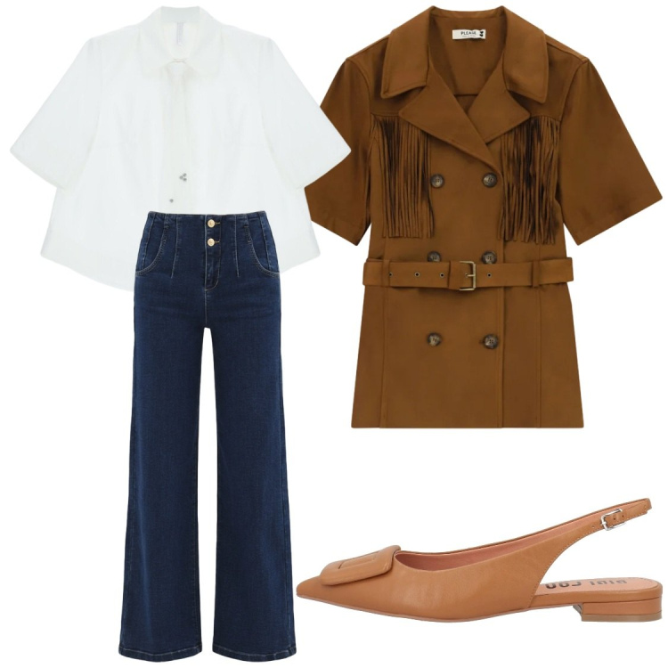 Outfit donna - Ufgicio. Stile Chic per Ufficio. Abbinamento con ballerine, jeans, camicie a manica corta, giacche.