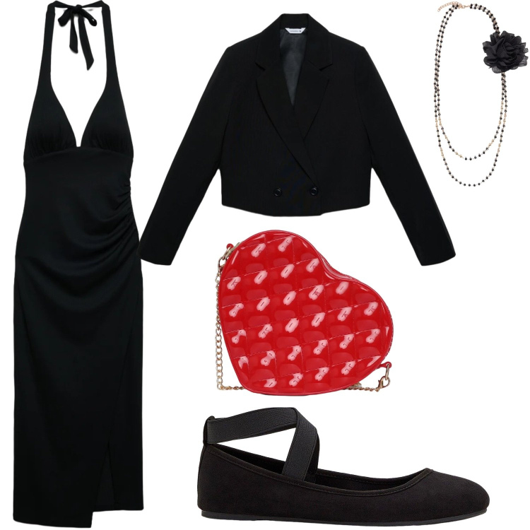 Outfit donna - Serata romantica. Stile Romantica per Serata fuori. Abbinamento con ballerine, vestiti midi/longuette, blazer, borse a tracolla, collane.