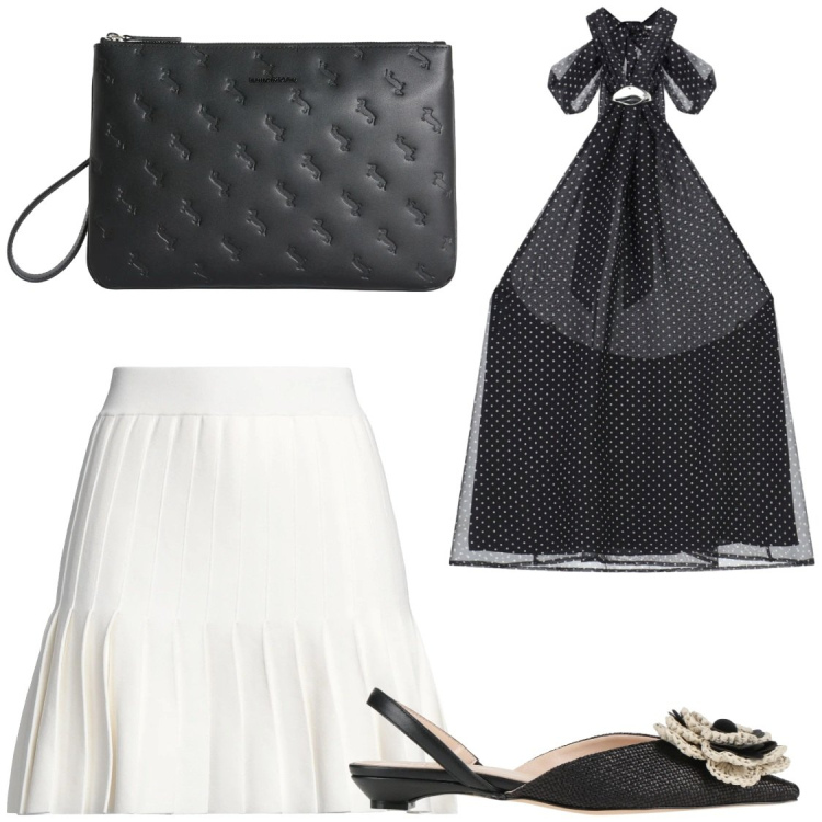 Outfit donna - Serate. Stile Chic per Serata fuori. Abbinamento con minigonne, ballerine, top, anelli.