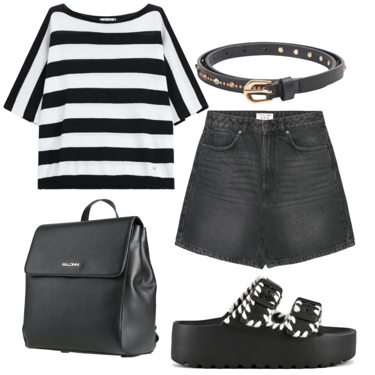 Outfit donna - Total look #2407591. Stile Minimal per Mare. Abbinamento con zaini, shorts, cinture, top, ciabatte.