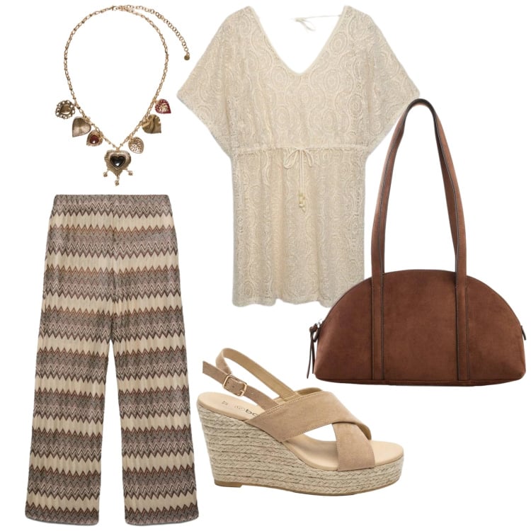 Outfit donna - Total look #2407596. Stile Basic per Ufficio. Abbinamento con sandali col tacco, borse a tracolla, caftani, pantaloni, collane.