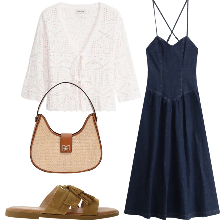 Outfit donna - Total look #2407601. Stile Minimal per Tutti i giorni. Abbinamento con cardigans, borse a spalla, sandali, vestiti lunghi.