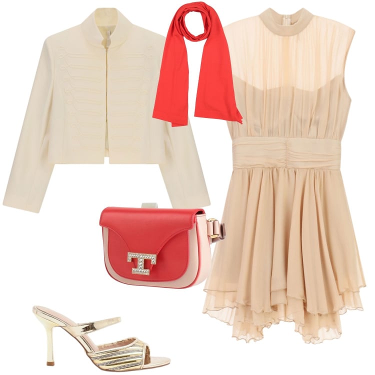 Outfit donna - Chic aperitivo serata evento. Stile Chic per Serata fuori. Abbinamento con marsupi, sciarpe, vestiti corti, blazer, sabot.