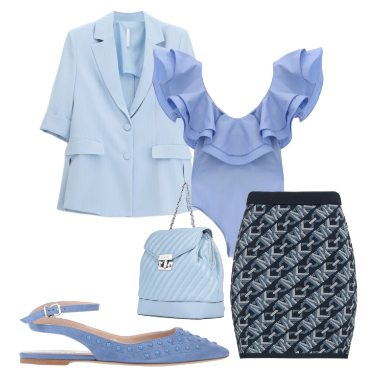Outfit donna - Total look #2407657. Stile Chic per Serata fuori. Abbinamento con ballerine, zaini, minigonne, top, blazer.