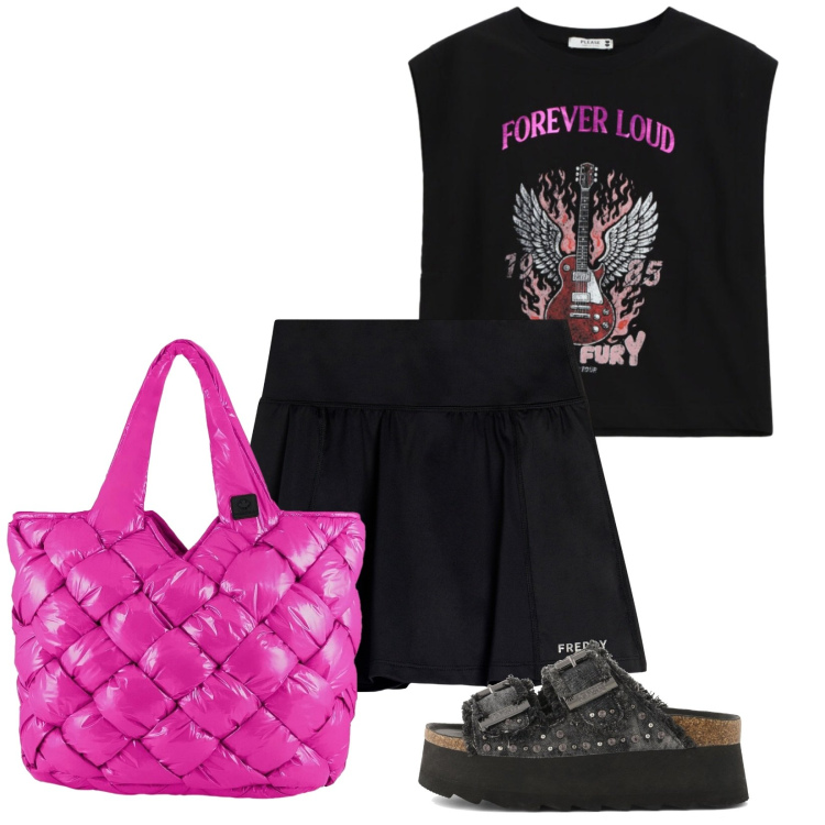 Outfit donna - Total look #2407682. Stile Sporty chic per Tutti i giorni. Abbinamento con top, minigonne, borse tote, zeppe.