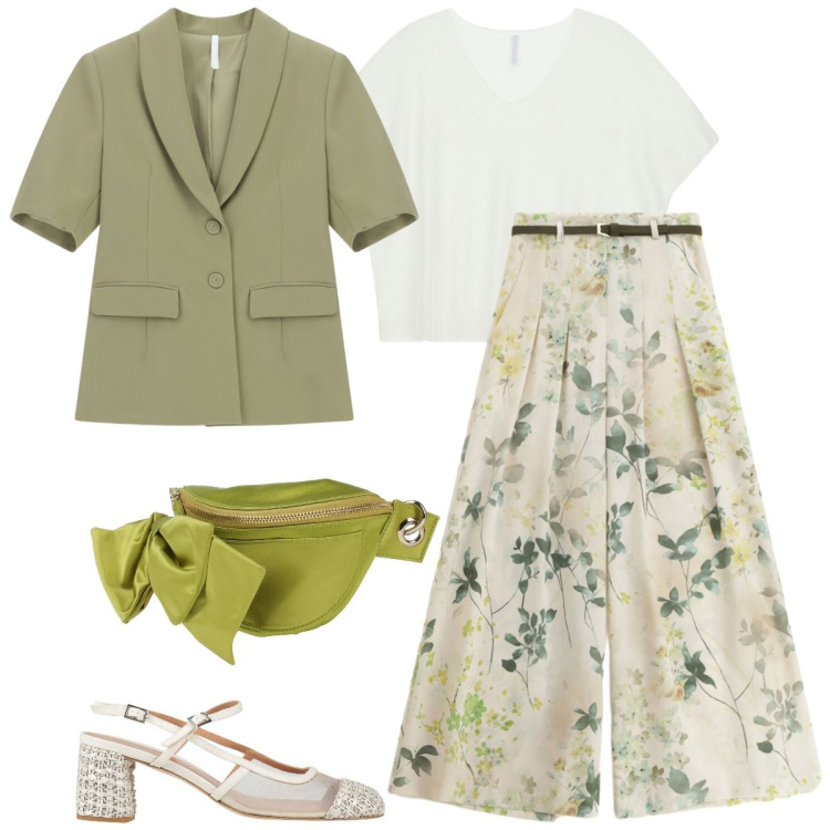Outfit donna - Total look #2407747. Stile Chic per Cerimonia. Abbinamento con marsupi, décolleté, pantaloni a palazzo, blazer, top.