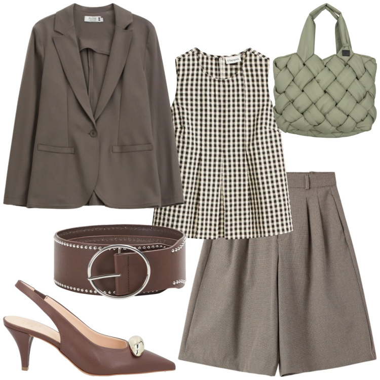 Outfit donna - Total look #2407749. Stile Chic per Ufficio. Abbinamento con décolleté, canottiere, bermuda, cinture, blazer, borse tote.