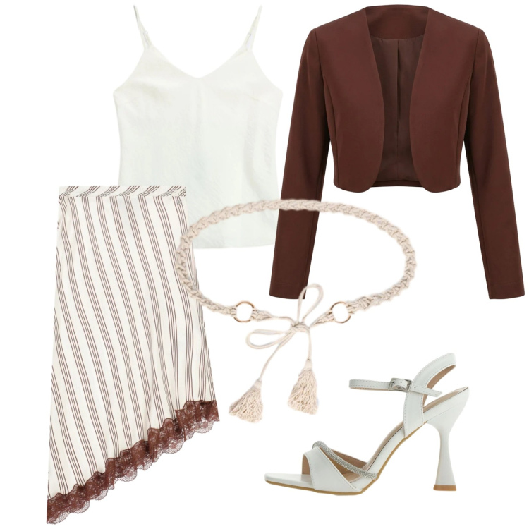 Outfit donna - La comunione di Paolo. Stile Chic per Cerimonia. Abbinamento con bolero, canottiere, sandali gioiello, gonne longuette, cinture.