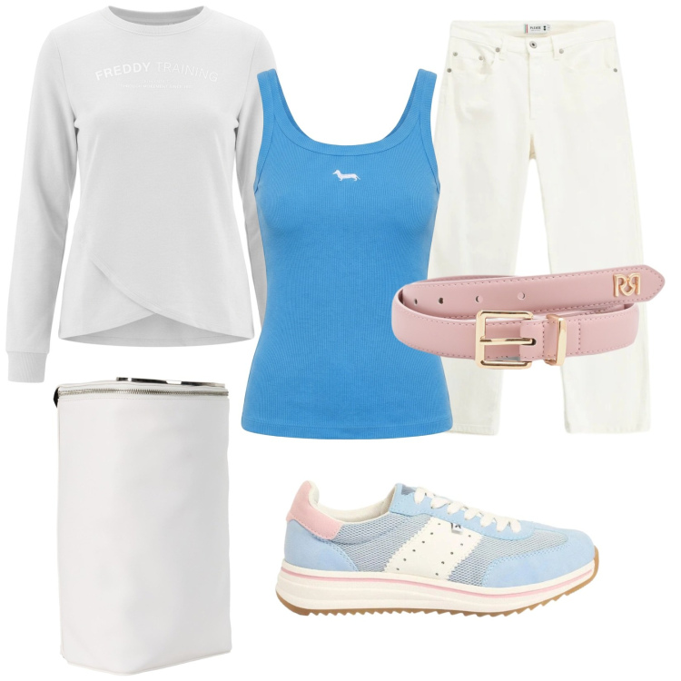 Outfit donna - In gita. Stile Casual per Tutti i giorni. Abbinamento con zaini, sneakers, cinture, canottiere, pantaloni, felpe.