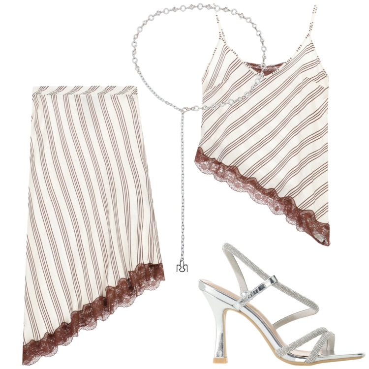 Outfit donna - Che completo. Stile Chic per Cerimonia. Abbinamento con cinture, sandali col tacco, top, gonne longuette.