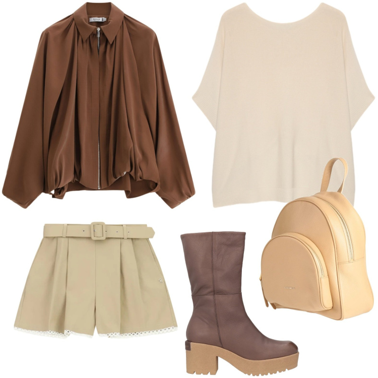 Outfit donna - Shorts e stivali. Stile Glamour per Tutti i giorni. Abbinamento con zaini, stivaletti, shorts, bomber, t-shirt.