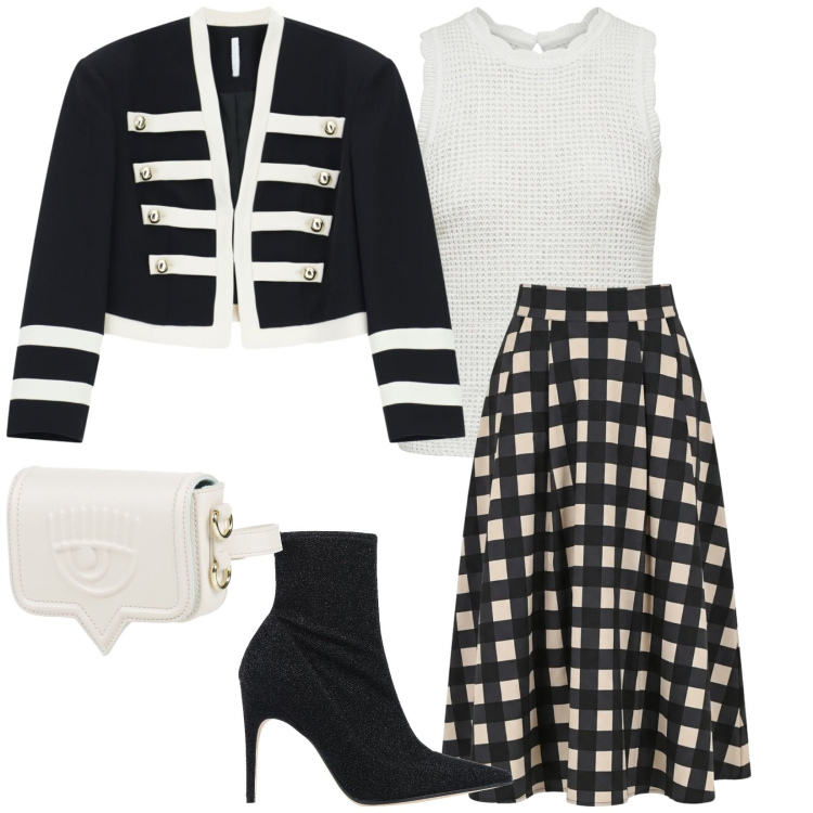 Outfit donna - Di sera. per Serata fuori. Abbinamento con marsupi, stivaletti, gonne longuette, canottiere, blazer.
