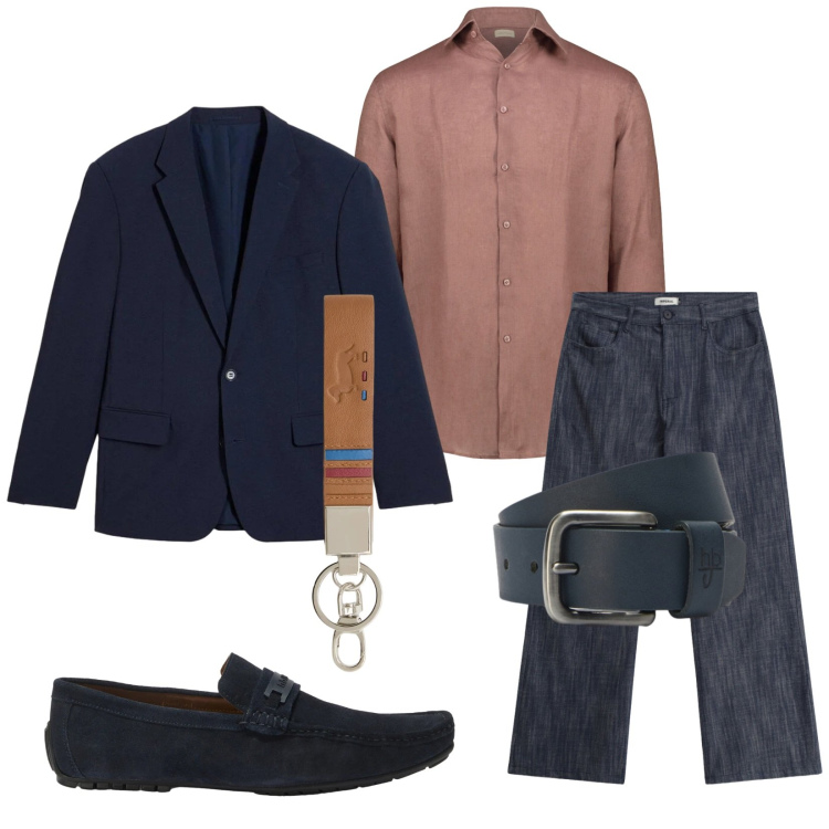 Outfit uomo - Mocassini per jeans. Stile Trendy per Serata speciale. Abbinamento con giacche, jeans, scarpe stringate, portachiavi, cinture, camicie.