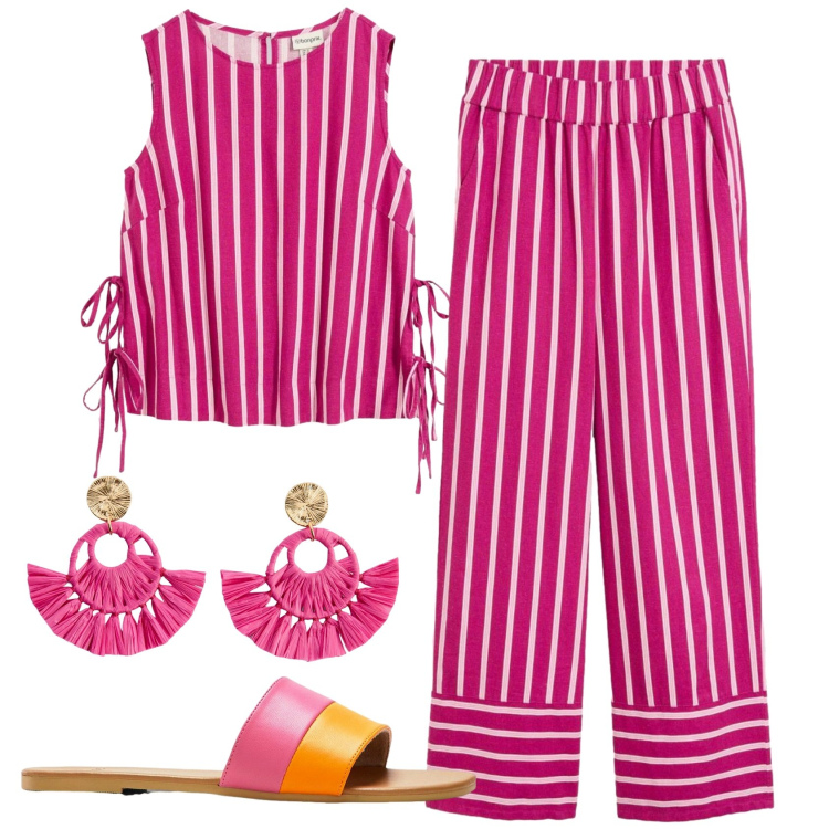 Outfit donna - Total look #2407844. Stile Basic per Mare. Abbinamento con pantaloni, canottiere, ciabatte, orecchini.