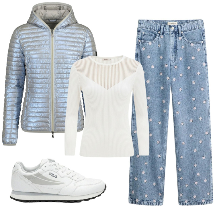 Outfit donna - Total look #2407862. Stile Casual chic per Tutti i giorni. Abbinamento con jeans dritti, sneakers, maglieria, piumini.