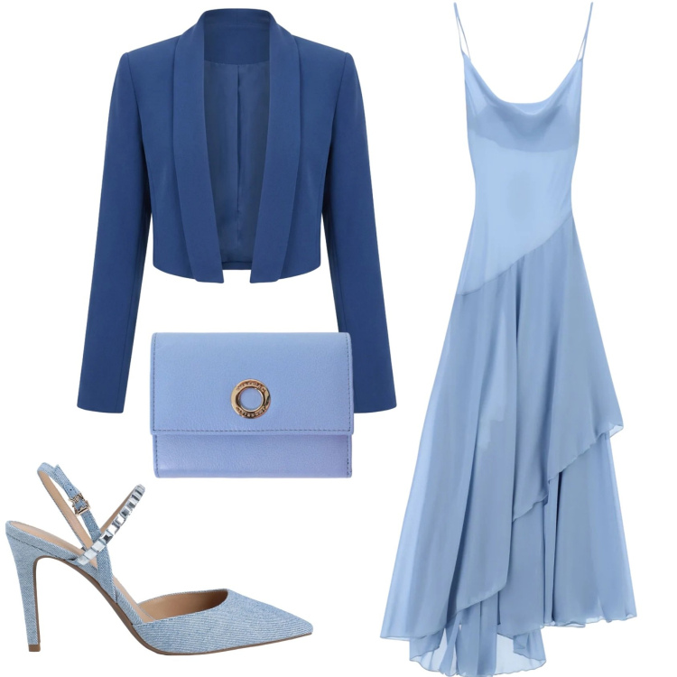 Outfit donna - Total look #2407867. Stile Chic per Cerimonia. Abbinamento con décolleté, bolero, portafogli, vestiti lunghi.