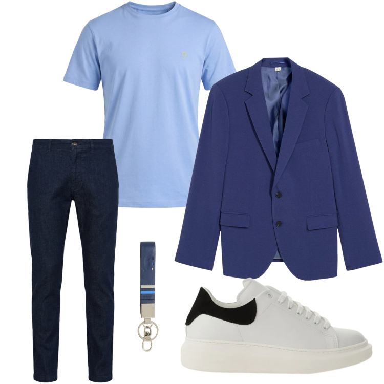 Outfit uomo - Freschezza di maggio. Stile Urban per Tutti i giorni. Abbinamento con giacche, sneakers, portachiavi, t-shirt, jeans.