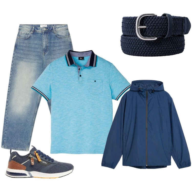 Outfit uomo - Total look #2407880. Stile Trendy per Tutti i giorni. Abbinamento con polo, giacche, sneakers, jeans dritti, cinture.