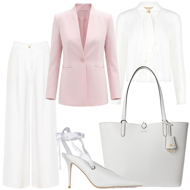 Outfit donna - Cerimonia romantica. Stile Romantica per Cerimonia. Abbinamento con décolleté, pantaloni a palazzo, camicie, blazer, borse tote.