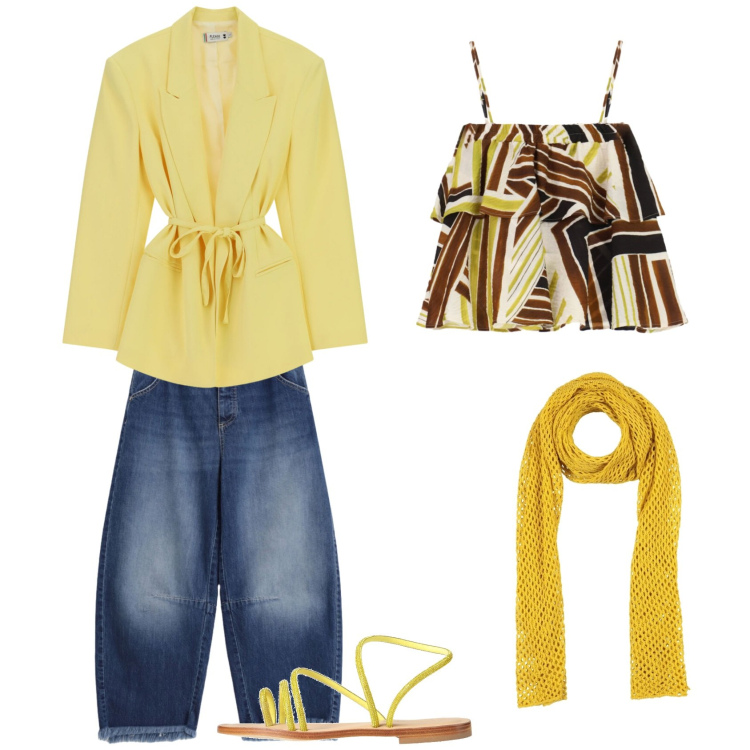 Outfit donna - Limoncello. Abbinamento con sciarpe, ciabatte, top, jeans, blazer.