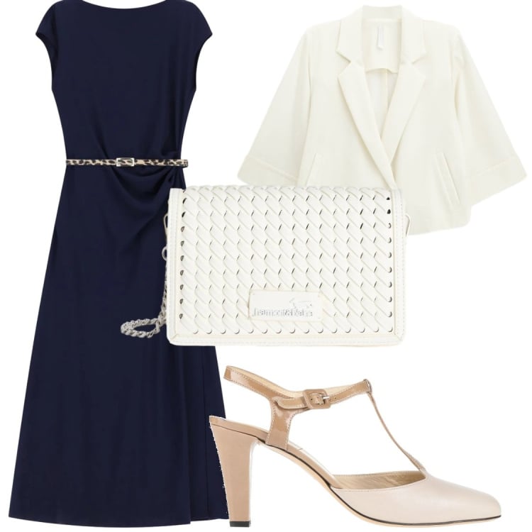 Outfit donna - Serate. Stile Chic per Serata fuori. Abbinamento con décolleté, vestiti midi/longuette, blazer, borse a tracolla.