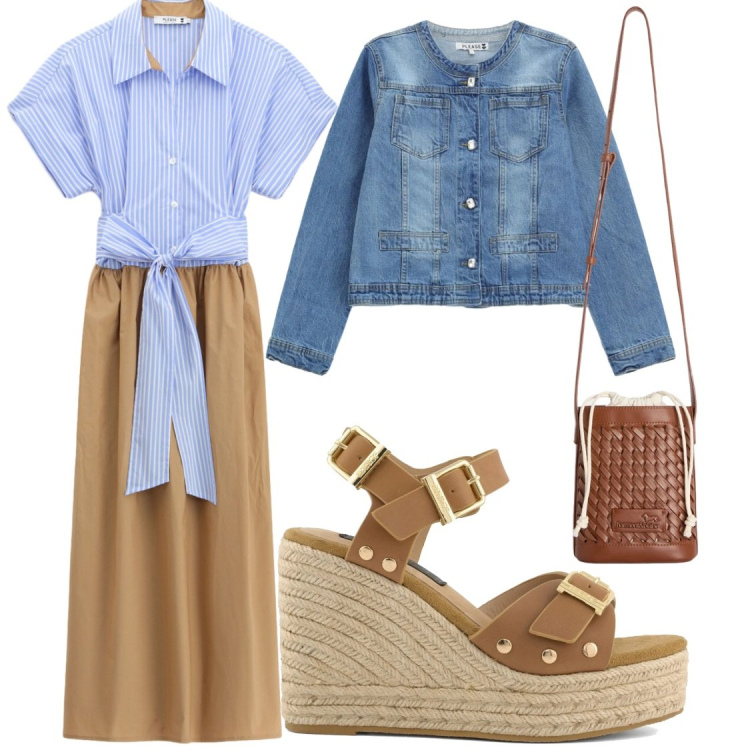 Outfit donna - Vacanze. Stile Chic per Serata fuori. Abbinamento con borse a secchiello, vestiti midi/longuette, blazer, zeppe.