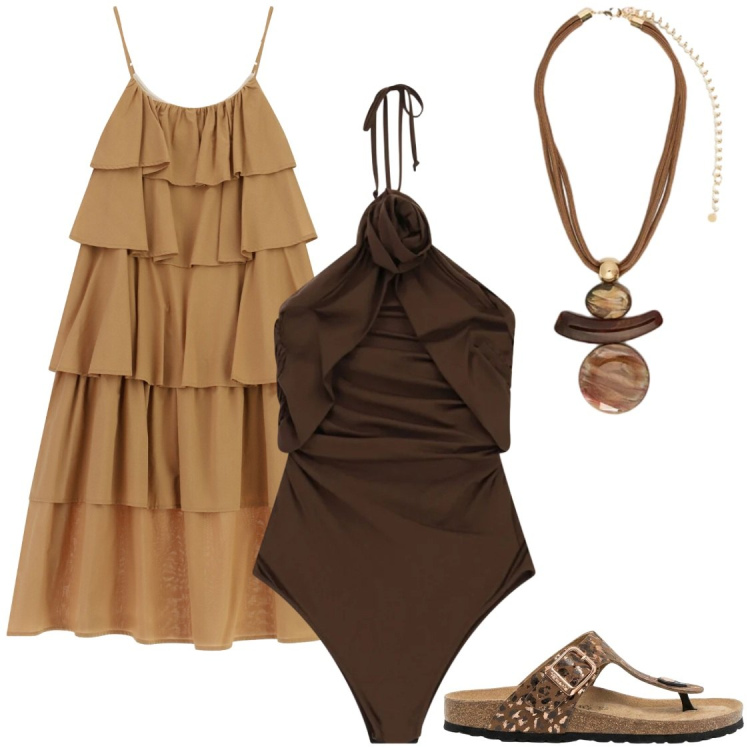 Outfit donna - Cosa metto in valigia. Stile Chic per Mare. Abbinamento con infradito, costumi interi, vestiti lunghi, ciondoli.