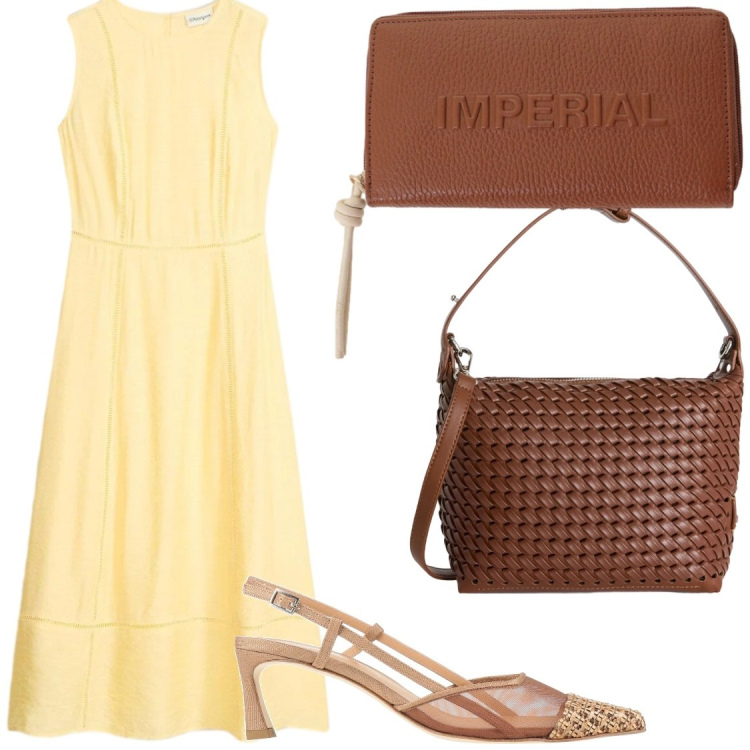 Outfit donna - In lino gialllo. Stile Glamour per Tutti i giorni. Abbinamento con décolleté, vestiti midi/longuette, portafogli, borse a spalla.