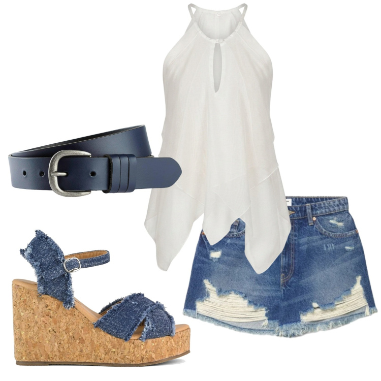 Outfit donna - Total look #2407973. Stile Casual per Tutti i giorni. Abbinamento con cinture, shorts, canottiere, zeppe.