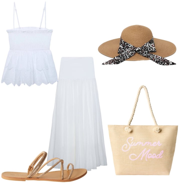 Outfit donna - Terranova -stile Boho. Stile Boho per Tutti i giorni. Abbinamento con gonne lunghe, sandali, canottiere, borse tote, cappelli.