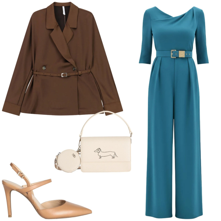 Outfit donna - Outfit per un incontro. Stile Glamour per Serata fuori. Abbinamento con décolleté, tute, blazer, borse a tracolla.