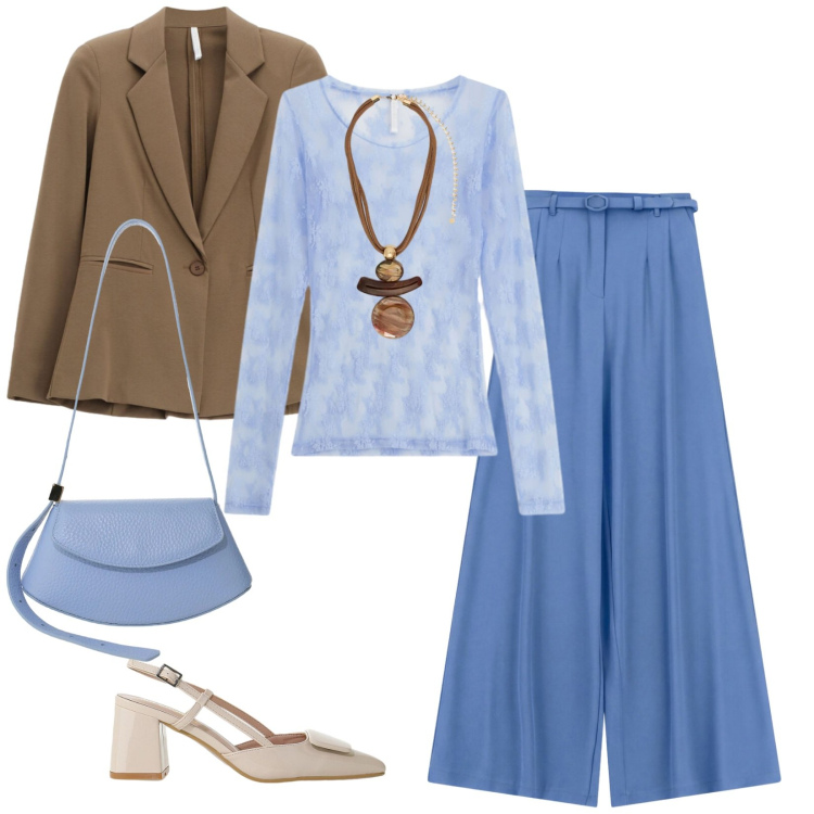 Outfit donna - Imperial outfit. per Tutti i giorni. Abbinamento con bluse, pantaloni a palazzo, décolleté, blazer, borse a spalla, ciondoli.