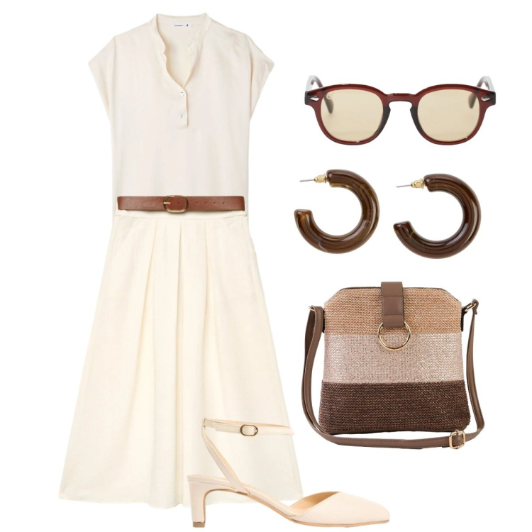 Outfit donna - Total look #2408008. Stile Vintage retrò per Tutti i giorni. Abbinamento con décolleté, borse a tracolla, orecchini, gonne lunghe, canottiere, occhiali da sole.