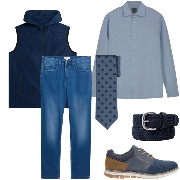 Outfit uomo - Total look #2408010. Stile Urban per Tutti i giorni. Abbinamento con scarpe stringate, jeans dritti, piumini, cravatte, polo, cinture.