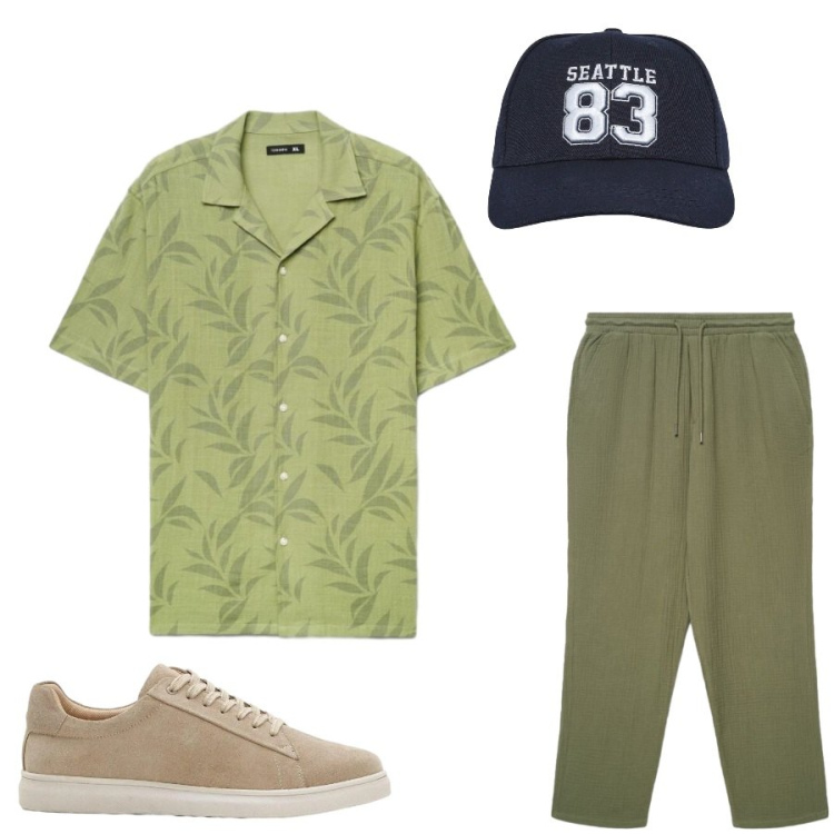 Outfit uomo - Total look #2408016. Stile Urban per Tutti i giorni. Abbinamento con sneakers, cappelli, camicie a manica corta, pantaloni.