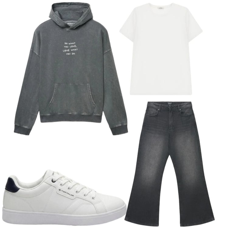 Outfit uomo - Grigio casual. Stile Urban per Tutti i giorni. Abbinamento con sneakers, felpe con cappuccio, jeans, t-shirt.
